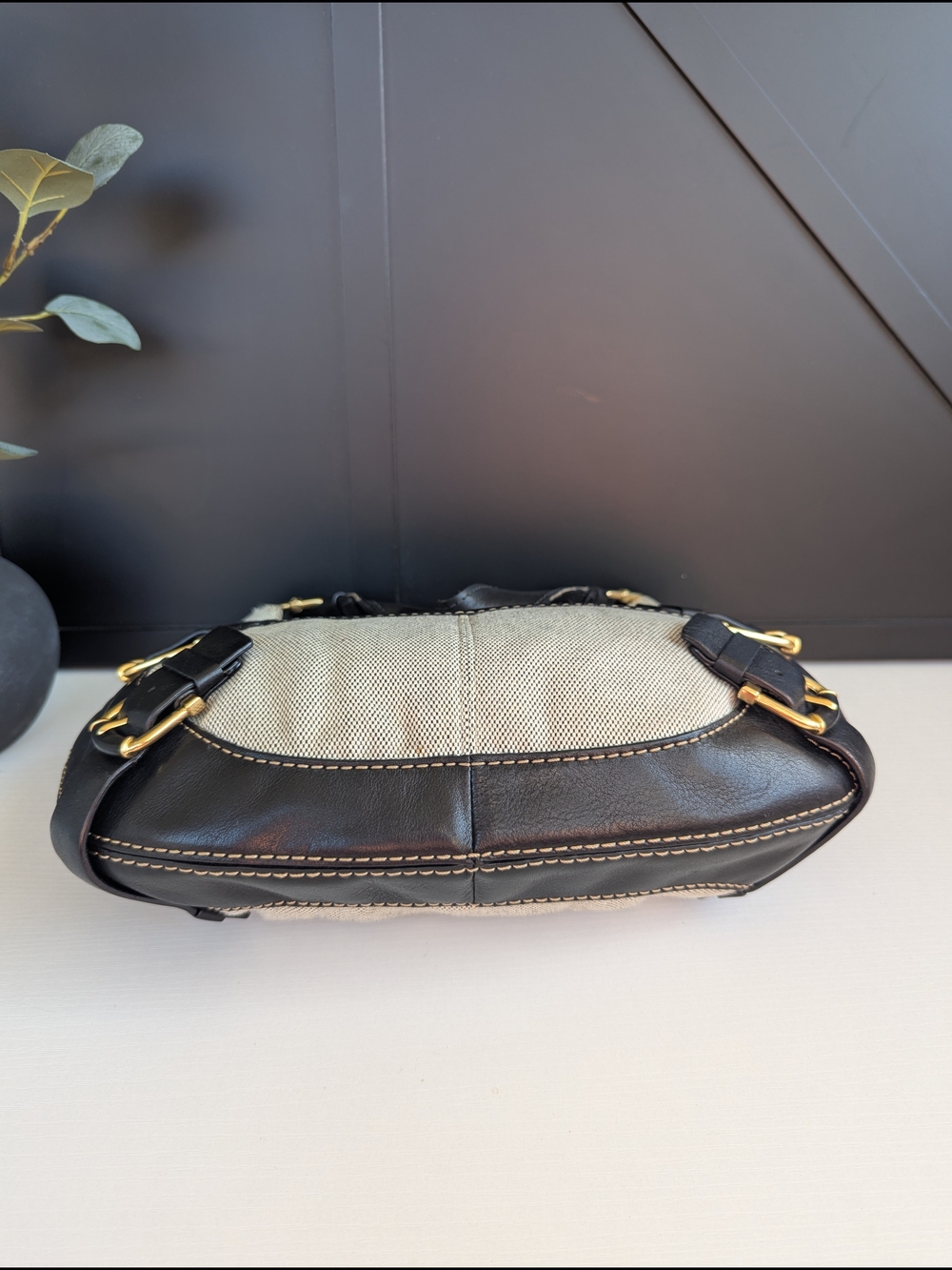 vintage Michael Kors Yacht Club canvas and leather buckle hobo bag. - Picture 6 of 10